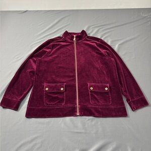 Women’s ‘Lauren’ Ralph Lauren Y2K Velour Zip Up Jacket w/ Gold Buttons; Size 2X